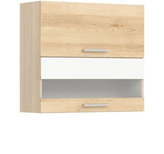 MODENA buk/biely lesk MD09/G80W, horná výklopná skrinka so sklom v šírke 80 cm