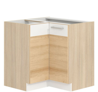 MODENA buk/biely lesk MD21/D90NW, dolná rohová skrinka v šírke 90x90 cm