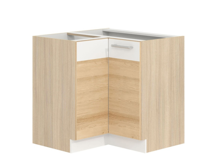 MODENA buk/biely lesk MD21/D90NW, dolná rohová skrinka v šírke 90x90 cm