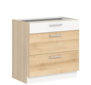 MODENA buk/biely lesk MD28/D80S3, dolná skrinka so zásuvkami v šírke 80 cm