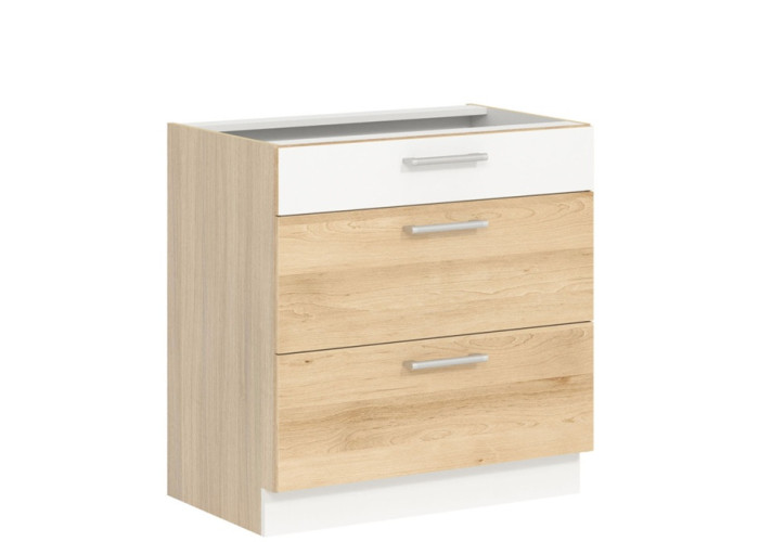 MODENA buk/biely lesk MD28/D80S3, dolná skrinka so zásuvkami v šírke 80 cm MODENA buk/biely lesk MD28/D80S3, dolná skrinka so zásuvkami v šírke 80 cm