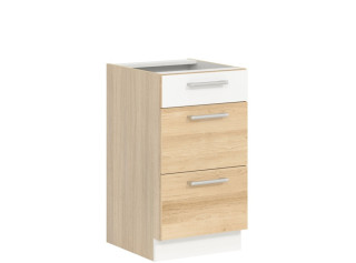 MODENA buk/biely lesk MD14/D45S3, dolná skrinka so zásuvkami v šírke 45 cm