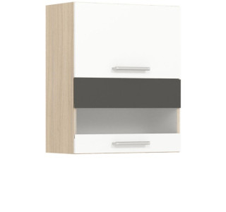 MODENA biely lesk/grafit matný MD08/G60W, horná výklopná skrinka so sklom v šírke 60 cm