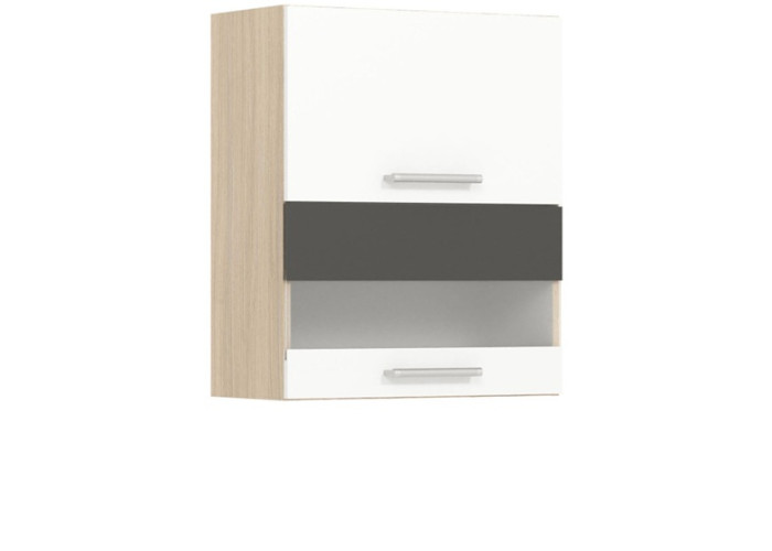 MODENA biely lesk/grafit matný MD08/G60W, horná výklopná skrinka so sklom v šírke 60 cm