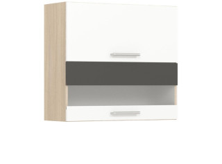 MODENA biely lesk/grafit matný MD09/G80W, horná výklopná skrinka so sklom v šírke 80 cm