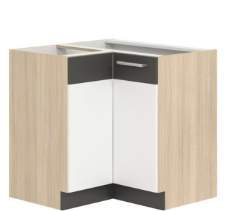 MODENA biely lesk/grafit matný MD21/D90NW, dolná rohová skrinka v šírke 90x90 cm