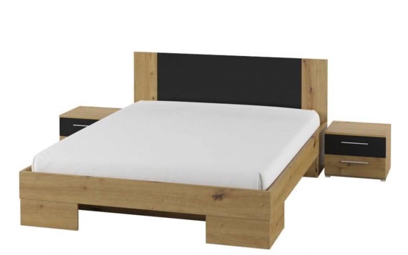 VERA dub artisan/čierna, manželská posteľ 180x200 cm s nočnými stolíkmi