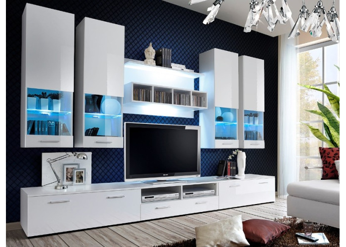 DORADE III biela/biely lesk, obývacia stena DORADE III biela/biely lesk, obývacia stena