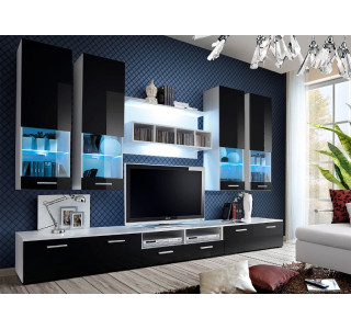 DORADE III biela/čierny lesk, obývacia stena