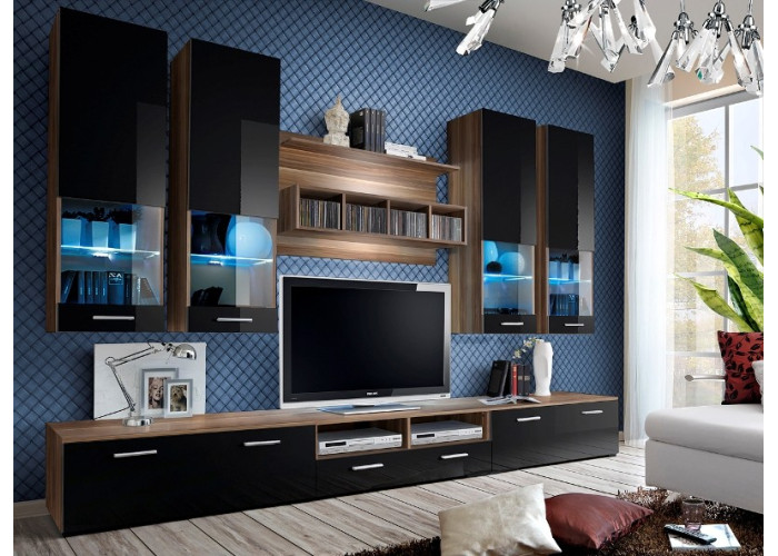 DORADE II slivka/čierny lesk, obývacia stena DORADE II slivka/čierny lesk, obývacia stena