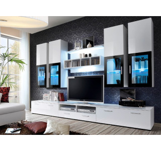 LYRA biela/biely lesk, obývacia stena