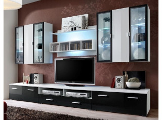 QUADRO biela/čierny lesk, obývacia stena