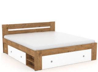 REA LARISA UP 180 dub lancelot + farebné čielko, manželská posteľ 180x200 cm s úložným priestorom