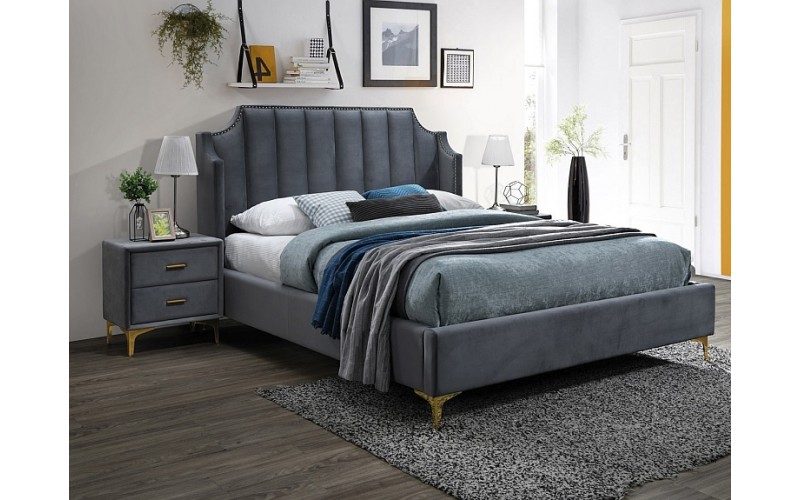 MONAKO VELVET sivá, manželská čalúnená posteľ s roštom 160x200 cm